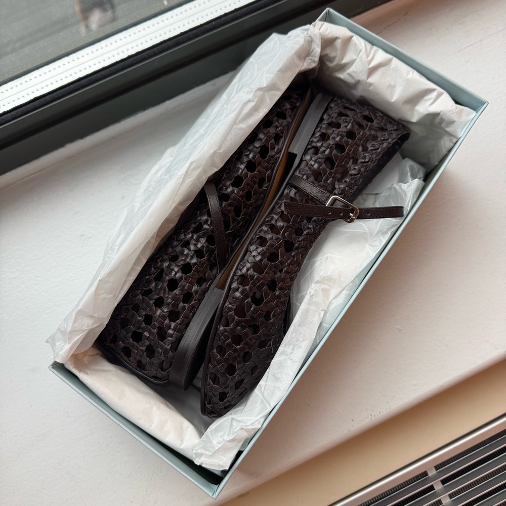 NWT Margaux The Demi Jane Ballet Flats Espresso Woven Leather Size 8 - Picture 2 of 4